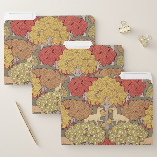 Deer &Tree Squirrel Bird Rowan Berries Art Nouveau File Folder (Set)