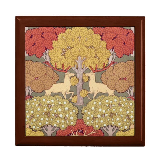 Deer &Tree Squirrel Bird Rowan Berries Art Nouveau Gift Box (Front)