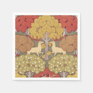 Deer &Tree Squirrel Bird Rowan Berries Art Nouveau Napkins