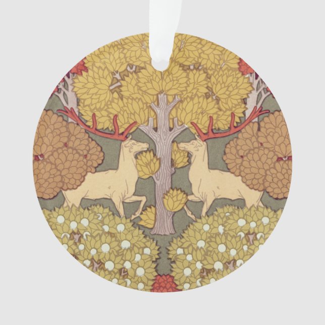 Deer &Tree Squirrel Bird Rowan Berries Art Nouveau Ornament (Front)