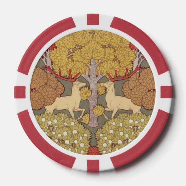 Deer &Tree Squirrel Bird Rowan Berries Art Nouveau Poker Chips (Front)