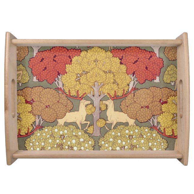 Deer &Tree Squirrel Bird Rowan Berries Art Nouveau Serving Tray (Front)