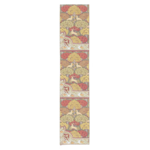 Deer &Tree Squirrel Bird Rowan Berries Art Nouveau Short Table Runner