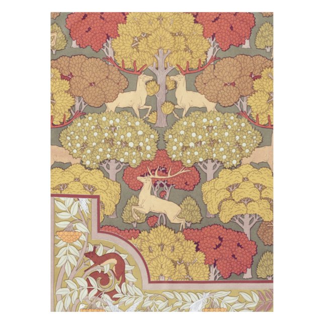 Deer &Tree Squirrel Bird Rowan Berries Art Nouveau Tablecloth (Front)