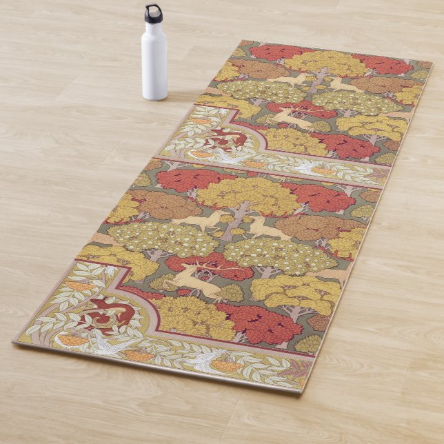 Deer &Tree Squirrel Bird Rowan Berries Art Nouveau Yoga Mat (In Situ)