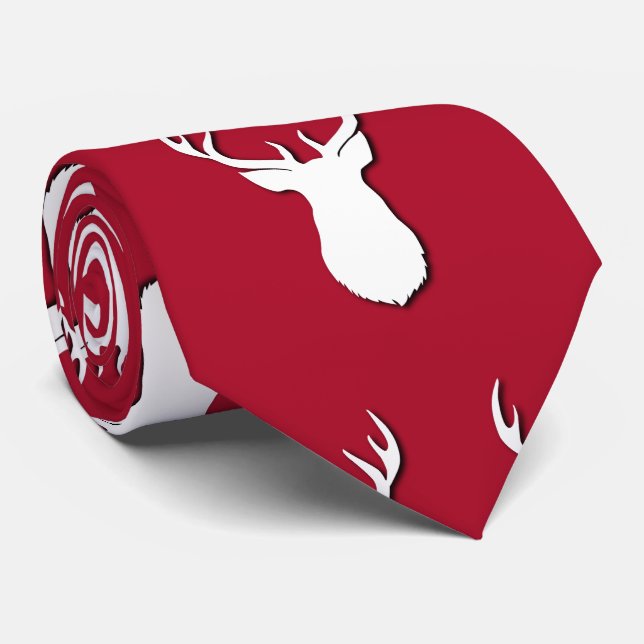 Deer Trophy Pattern Festive Neck Tie (Rolled)
