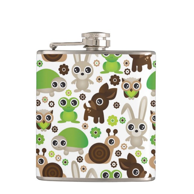 deer turtle bunny animal wallpaper hip flask (Front)