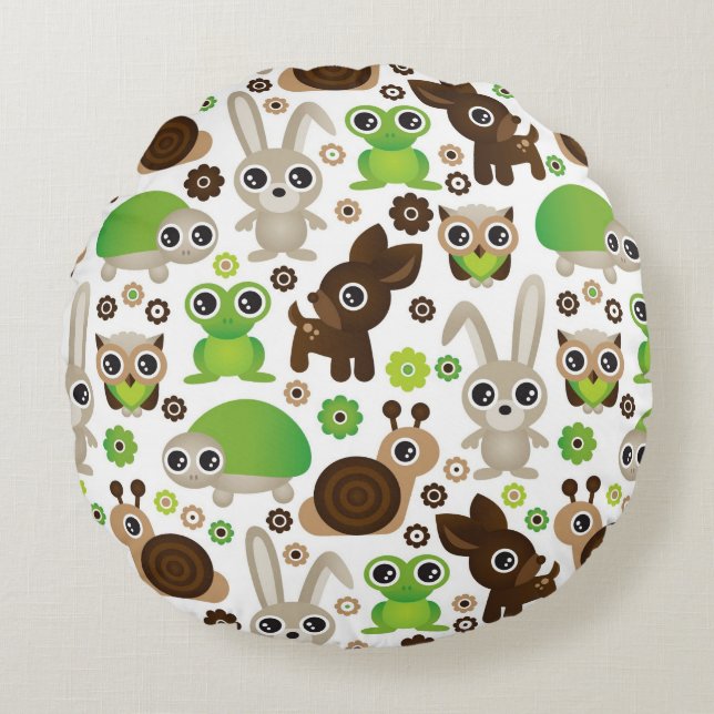 deer turtle bunny animal wallpaper round pillow (Front)