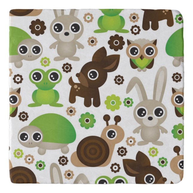 deer turtle bunny animal wallpaper trivet (Front)