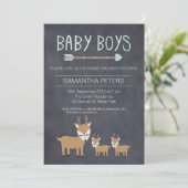 Deer Twin Boys Chalkboard Baby Shower Invitation (Standing Front)