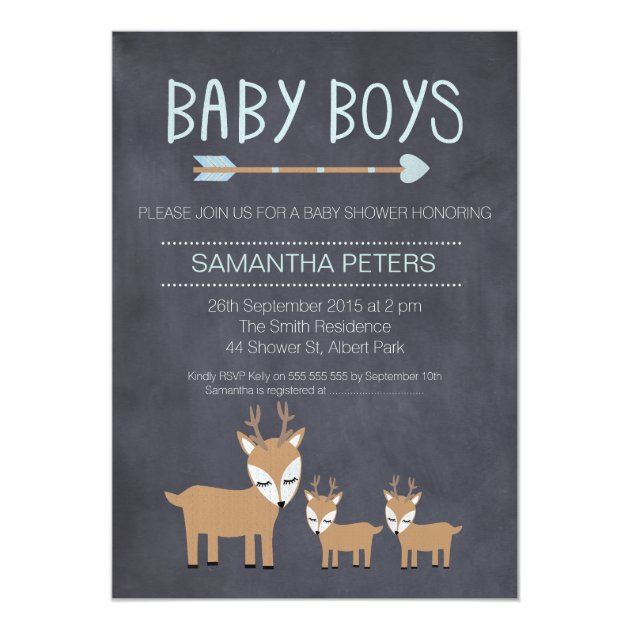 Deer Twin Boys Chalkboard Baby Shower Invitation