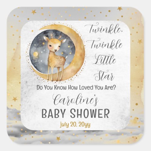 Deer Twinkle Twinkle Little Star Baby Shower Square Sticker