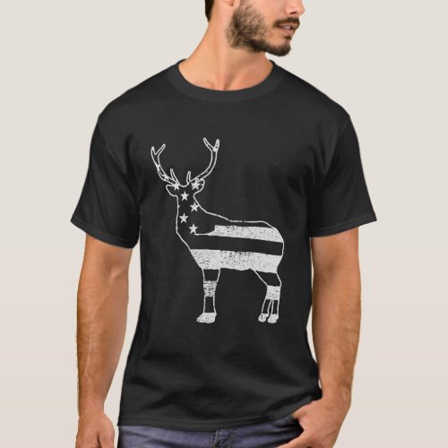 Deer Usa Flag Hunting T_Shirt