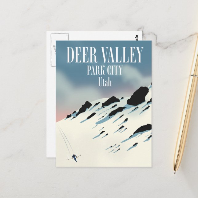 Deer Valley, park city, Utah, ski poster Postcard (Front/Back In Situ)