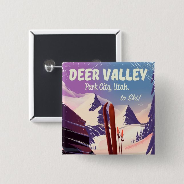 Deer Valley, Park City, Utah, Ski travel poster. Button (Front & Back)