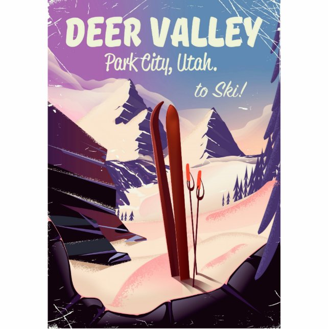 Deer Valley, Park City, Utah, Ski travel poster. Cutout (Front)