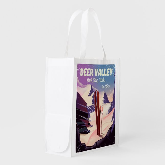 Deer Valley, Park City, Utah, Ski travel poster. Grocery Bag (Front Side)