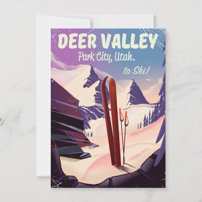 Deer Valley, Park City, Utah, Ski travel poster. Invitation (Back)