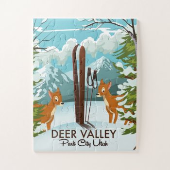 Deer Valley Park City Utah Ski Travel Poster Jigsaw Puzzle by bartonleclaydesign at Zazzle