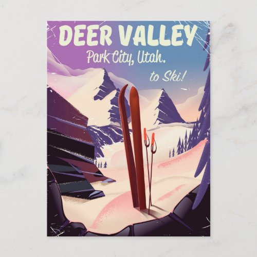 Deer Valley Park City Utah Ski travel poster Postcard