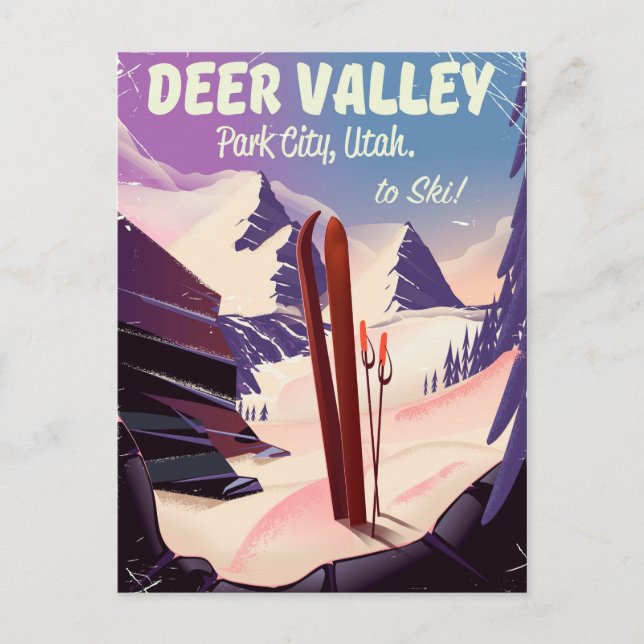 Deer Valley, Park City, Utah, Ski travel poster. Postcard (Front)