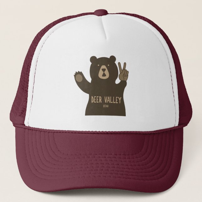 Deer Valley Utah Peace Bear Trucker Hat (Front)