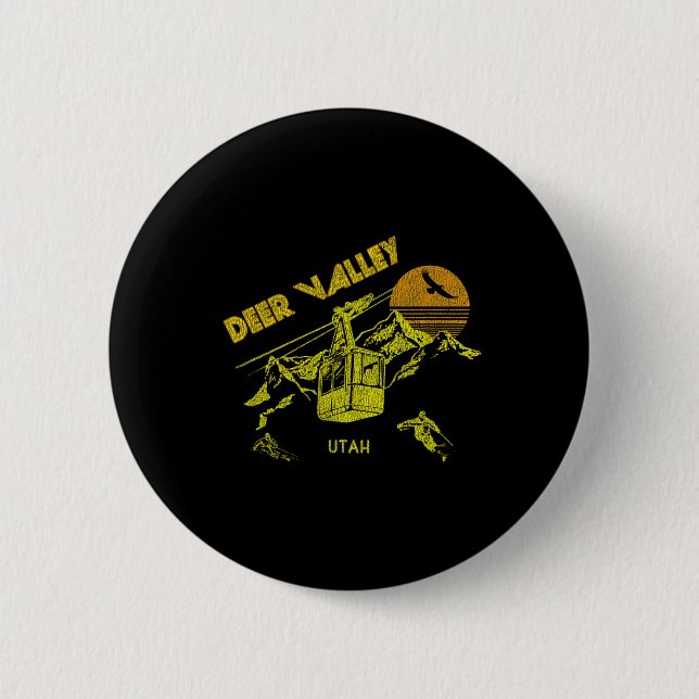 Deer Valley Utah Retro Skiing Tee  Button (Front)