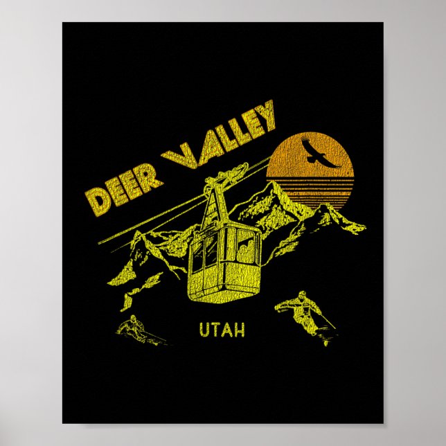 Deer Valley Utah Retro Skiing Tee  Poster (Front)
