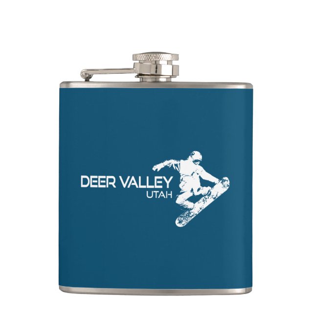 Deer Valley Utah Snowboarder Flask (Front)