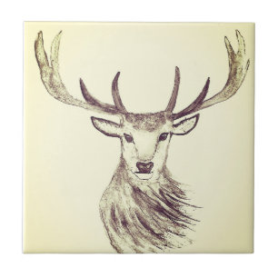 Deer vintage watercolor animal ceramic tile