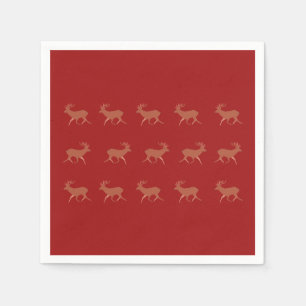 Deer Walking Festive Pattern Red Brown Background Napkins