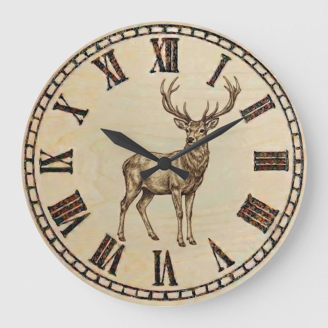  Deer Wall Clock – Woodland Wildlife Art (Front)