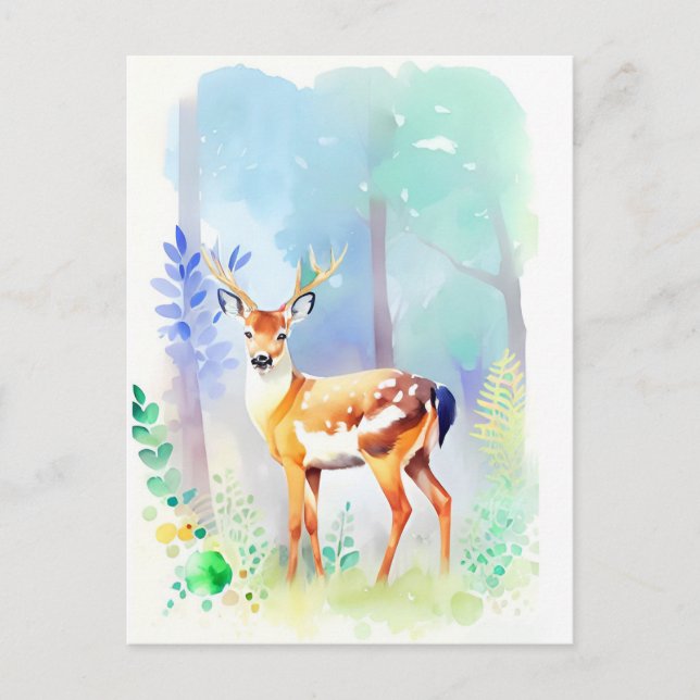 Deer Watercolor Portrait 5 Postcard (Front)