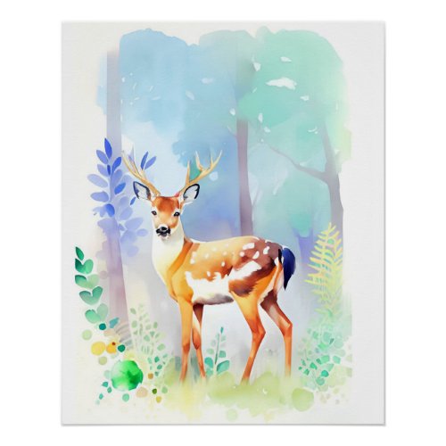 Deer Watercolor Portrait 5 Poster