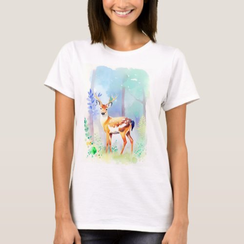 Deer Watercolor Portrait 5 T_Shirt