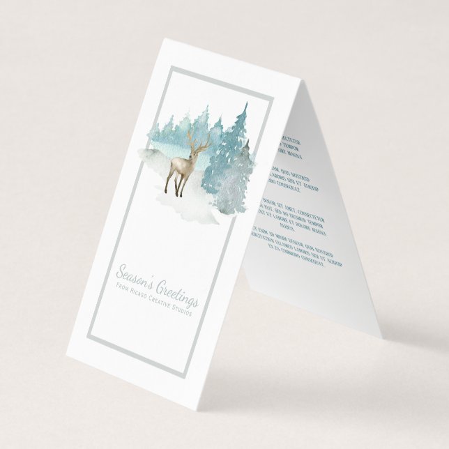 Deer Watercolor Seasons Greetings Mini Greetings Business Card (Front)
