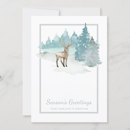 Deer Watercolor Winter Woodland Christmas Holiday Card