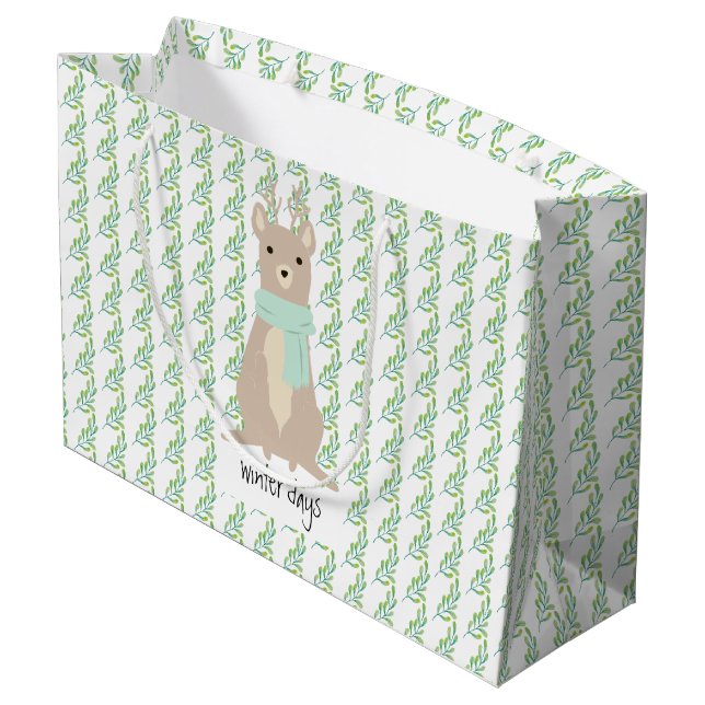 Deer Wearing A Green Scarf Large Gift Bag (Back Angled)
