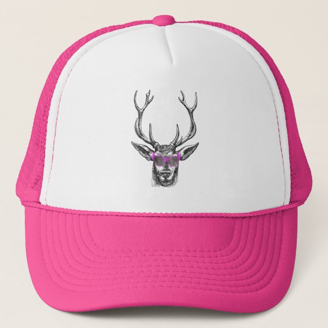 Deer wearing Pink Sunglasses Trucker Hat (Front)