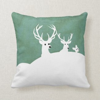 Deer White Sage Green Reindeer family Throw Pillow