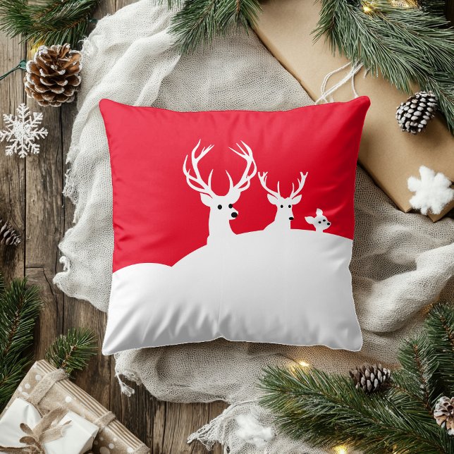 Deer White Snow Red Reindeer family Throw Pillow (Creator Uploaded)