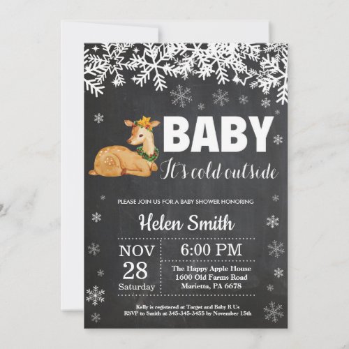 Deer Winter Baby Shower Chalkboard Invitation