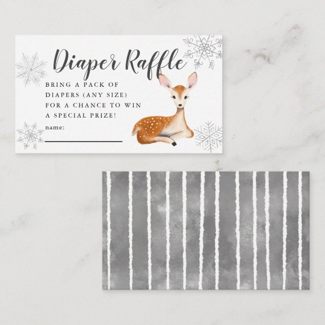Deer Winter Baby Shower Gray Diaper Raffle Ticket Enclosure Card (Front/Back)