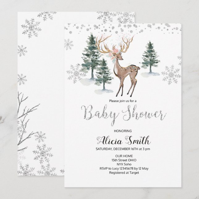 Deer Winter Baby Shower Invitation (Front/Back)