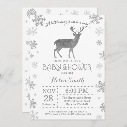 Deer Winter Baby Shower Snowflake Invitation