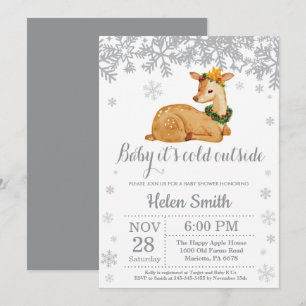 Deer Winter Baby Shower Snowflake Invitation