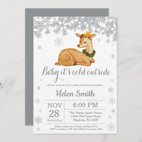 Deer Winter Baby Shower Snowflake Invitation