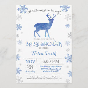 Deer Winter Blue Boy Baby Shower Snowflake Invitation
