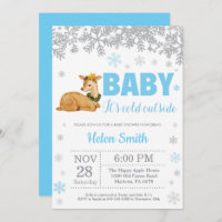 Deer Winter Blue Boy Baby Shower Snowflake Invitation