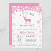 Deer Winter Girl Baby Shower Snowflake Invitation